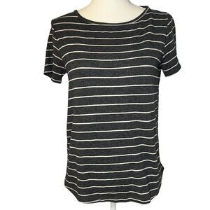 Pink Clover Daisee White Gray Striped Flannel Top Short Sleeve Tee Pullover M L